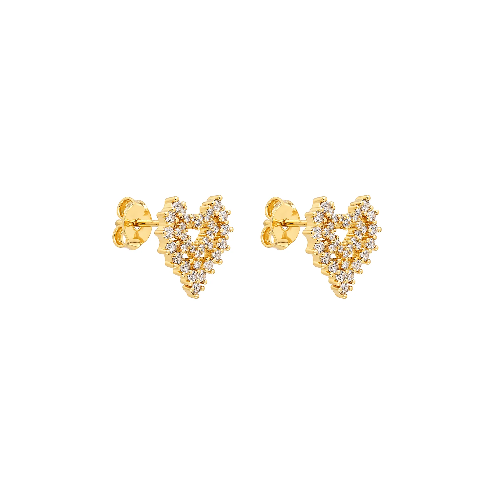 Brinco Dourado de Coração Cravejado de Zircônia Transparente