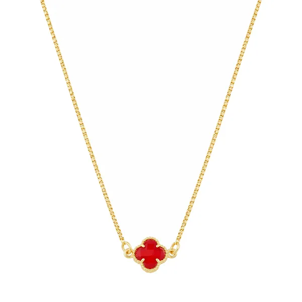 Colar Dourado Trevo em Zircônia Vermelha