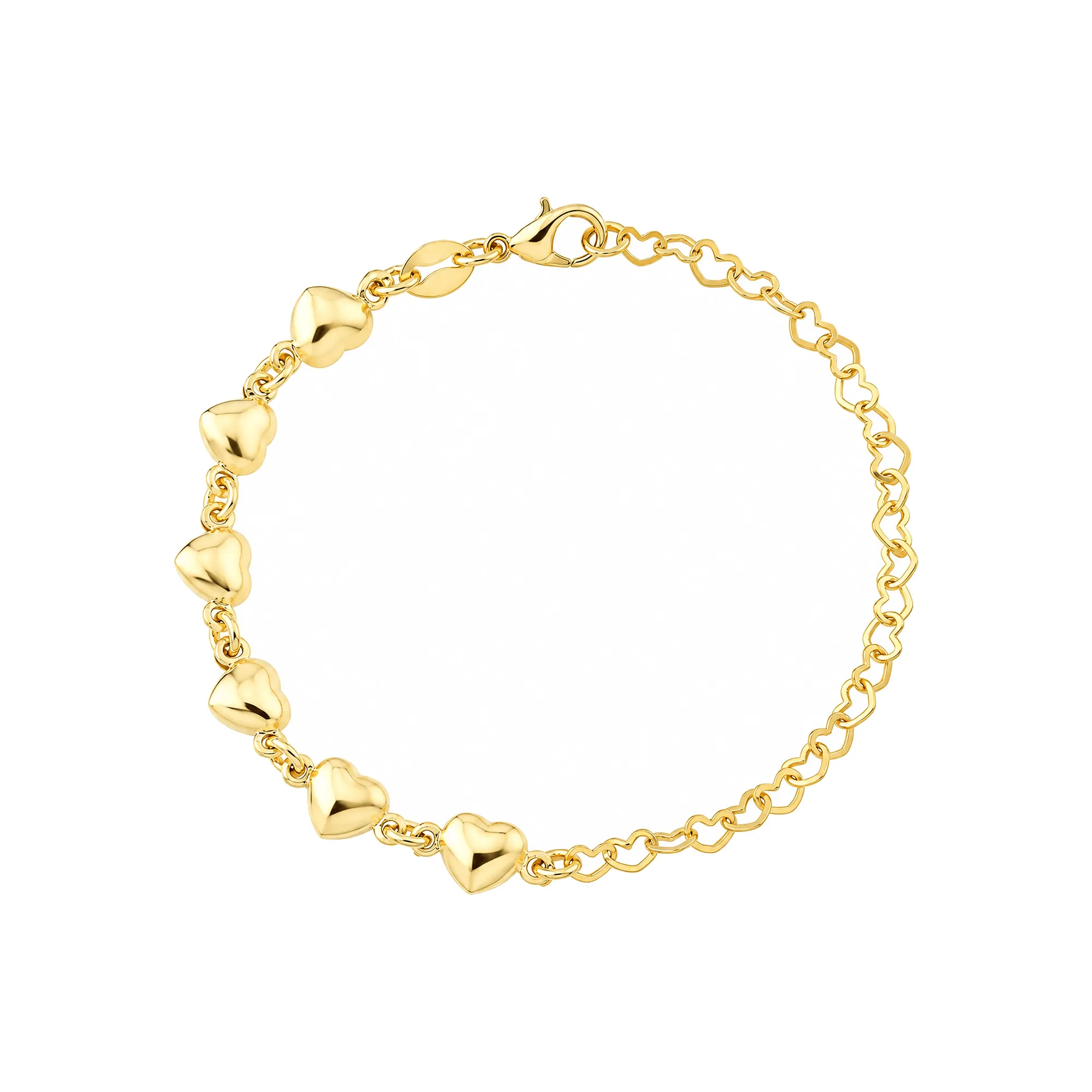 Pulseira Dourada Corrente e Pingentes de Coração