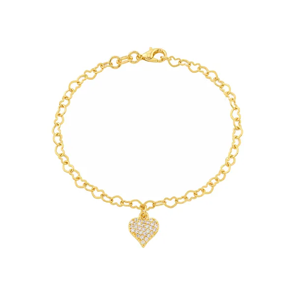 Pulseira Dourada de Coração Cravejada Zircônia