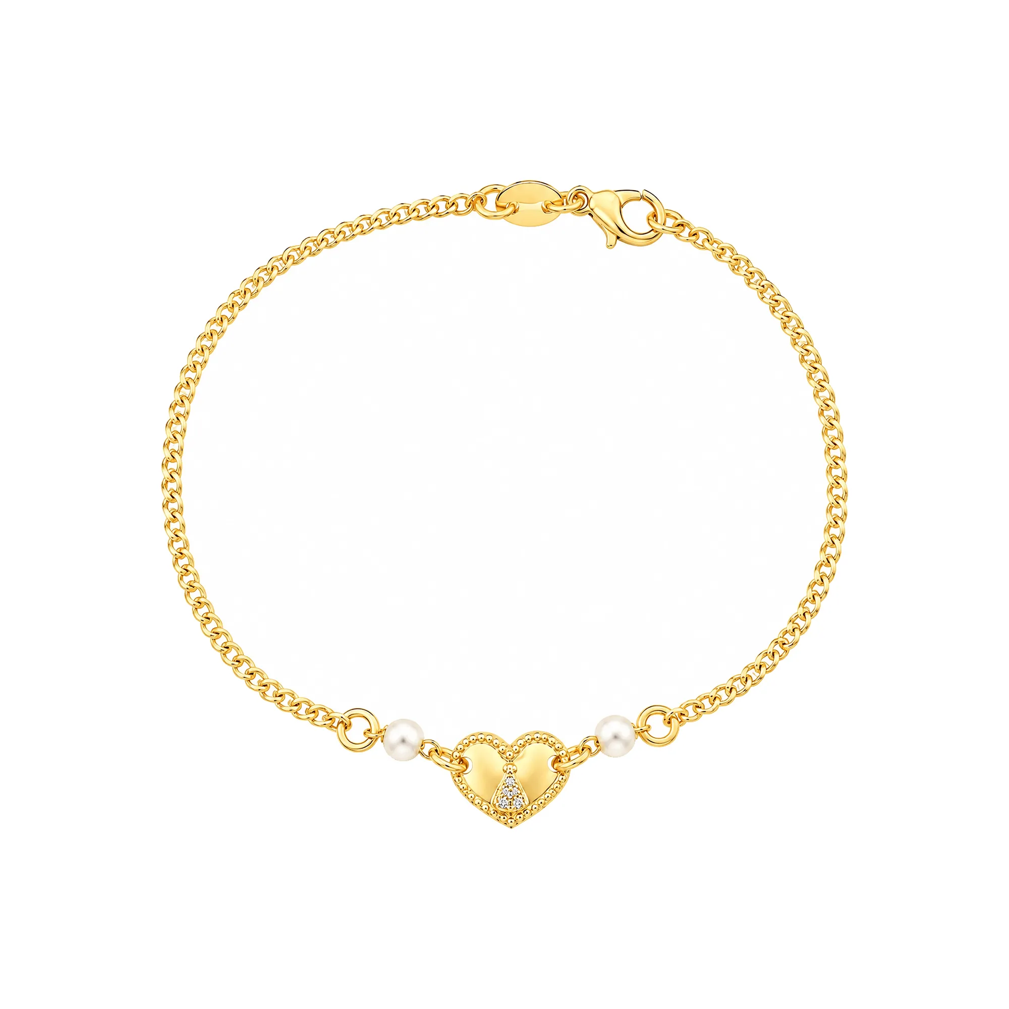 Pulseira Dourada Nossa Senhora em Coração com Pérolas