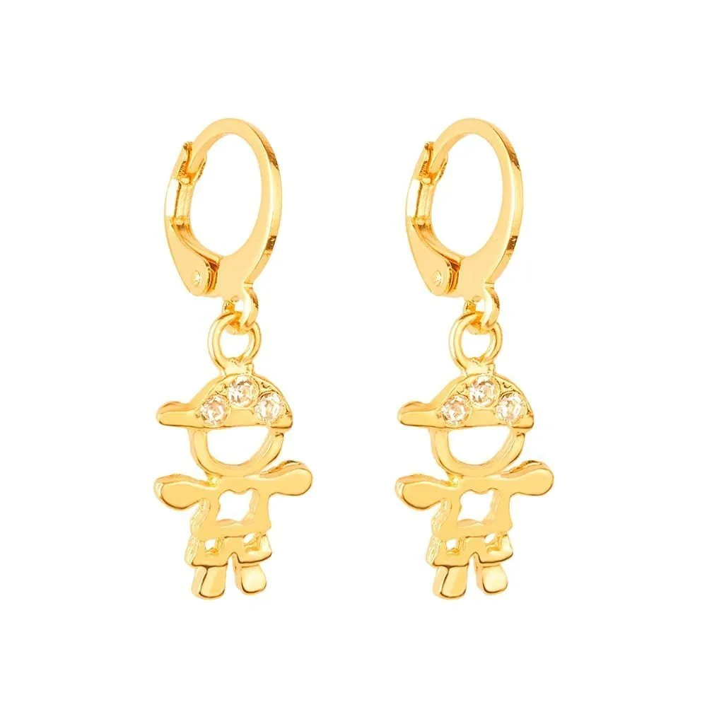 Brinco Dourado de Argolinha Filho Menino Pedras Zircônia
